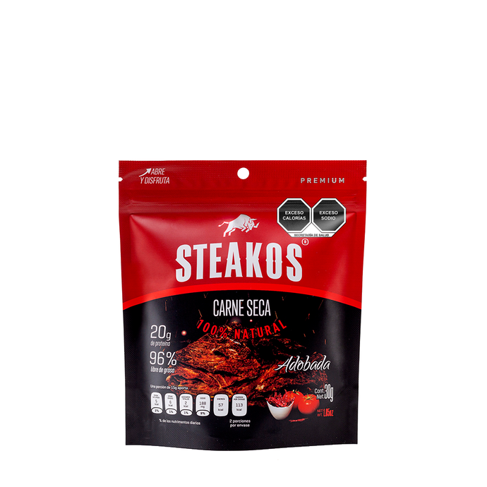 Carne seca Steakos, Sabor Adobado, 30g