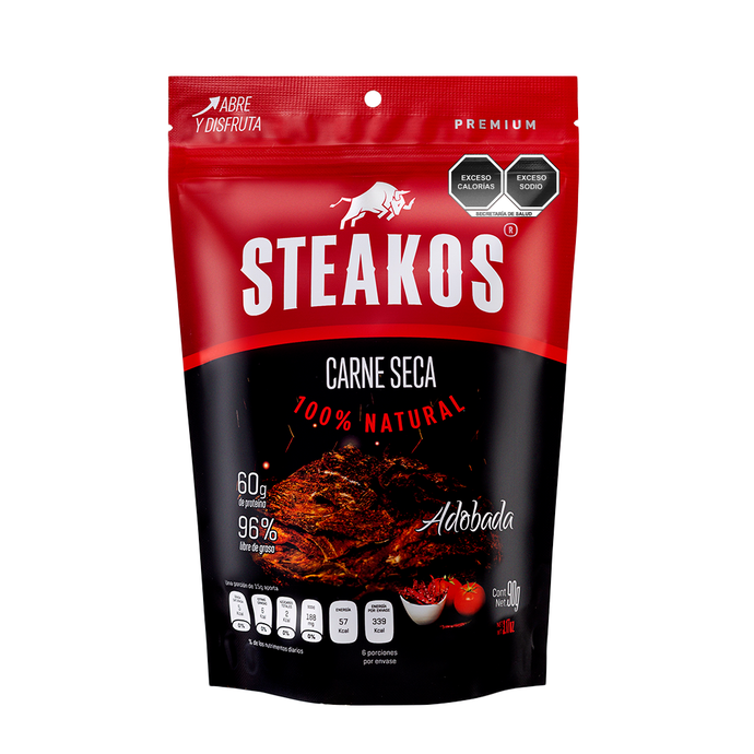 Carne seca Steakos, Sabor Adobado, 90g